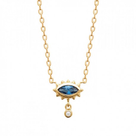 Collier oeil bleu Plaqué Or 18 carats pampille zirconium