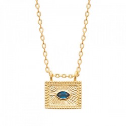 Collier oeil bleu Plaqué Or 18 carats et zirconium 