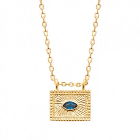 Collier oeil bleu Plaqué Or 18 carats et zirconium 