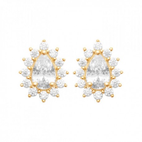 Boucles d'oreilles gouttes Plaqué Or 18 carats et zirconium