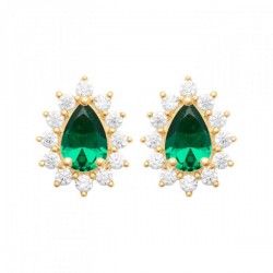 Boucles d'oreilles gouttes Plaqué Or 18 carats zirconium et pierre verte