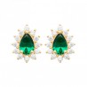 Boucles d'oreilles gouttes Plaqué Or 18 carats zirconium et pierre verte