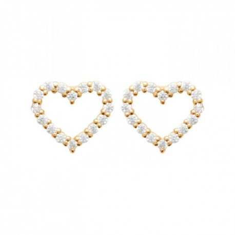 Boucles d'oreilles puces coeurs Plaqué Or 18 carats et zirconium