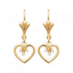 Boucles d'oreilles dormeuses pendantes coeurs Plaqué Or 18 carats