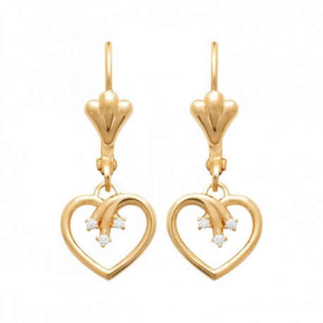 Boucles d'oreilles dormeuses pendantes coeurs Plaqué Or 18 carats