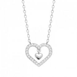 Collier coeur argent massif 925/000 et zirconium pampille petit coeur