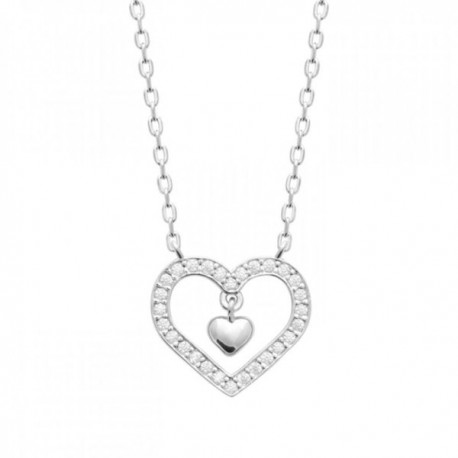 Collier coeur argent massif 925/000 et zirconium pampille petit coeur