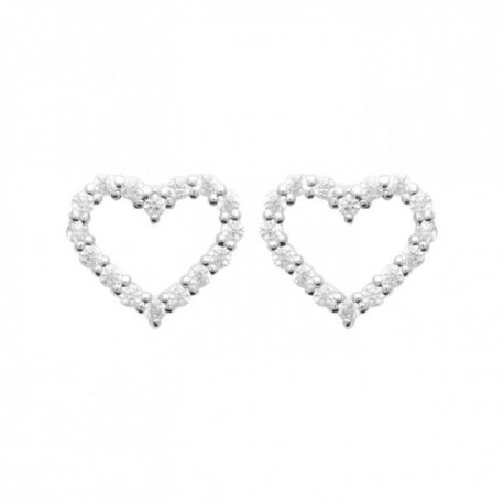 Boucles d'oreilles puces coeurs argent massif 925/000 et zirconium