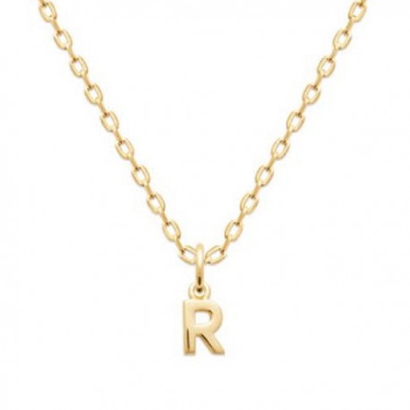 Collier pendentif initiale lettre R Plaqué Or 18 carats sur chaine diamantée 42 cm