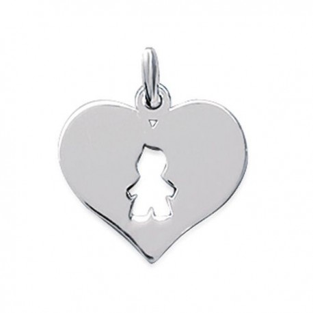 Pendentif coeur évidé garçon houppette bijou argent 925/000