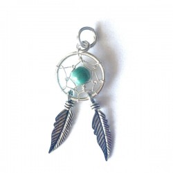 Pendentif attrape rêves en argent 925 et perle turquoise hauteur 45 mm