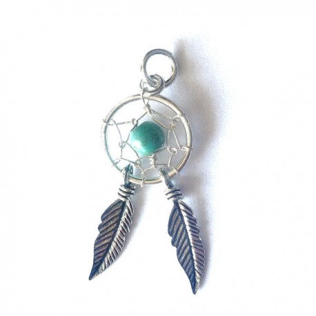 Pendentif attrape rêves en argent 925 et perle turquoise hauteur 45 mm