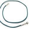 Collier cordon cuir bleu-vert turquoise et argent 925/000