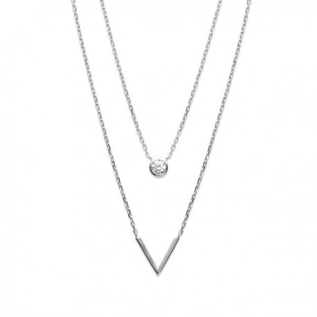 Collier 2 rangs en argent 925/000 et zirconium bijou tendance