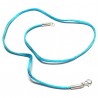 Collier cordon fil de soie turquoise fermoir argent 925 longueur 38 cm